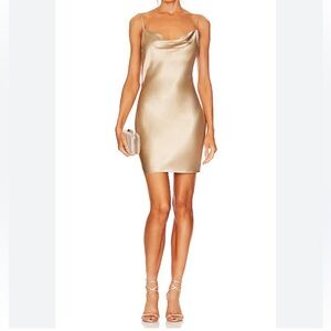 Fleur du mal NWT Short Cowl Neck Slip Dress Small Silk Bubbly Gold Mini